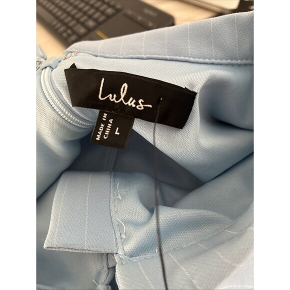 Lulus  Blue Pinstriped Collared Mini Dress With Pockets NWT Size L Large - Picture 11 of 11
